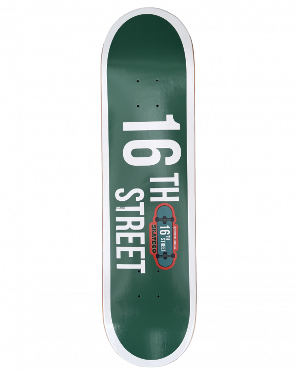 The Street Sign skateboard deck by 16th Street Skateco in the current drop colorway